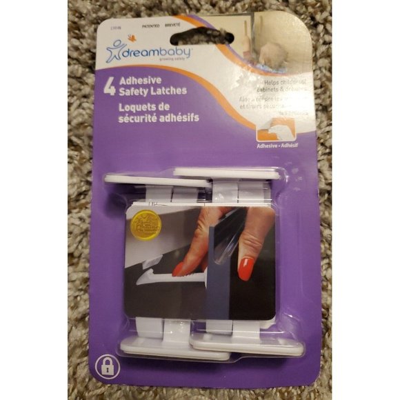 Brand New Dreambaby Adhesive Safety Latches For Drawers & Cabinets White 4ct. - Picture 1 of 2